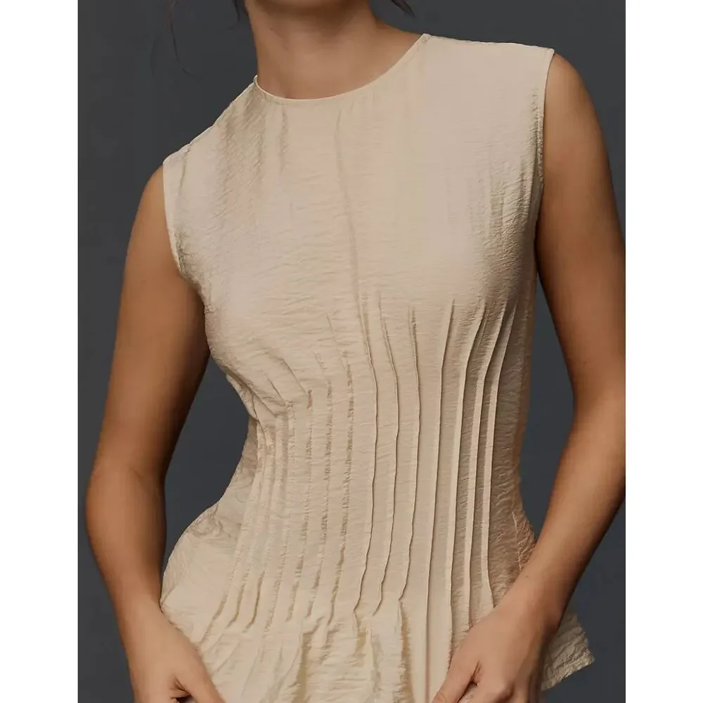 Anthropologie The Della Pleated-Waist Shell Top | Ivory | Size Large NWT - Picture 2 of 10